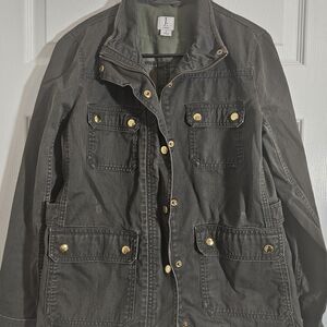J. Crew Dark Gray Utility Jacket with Gold Accents